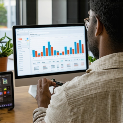 Local SEO expert reviewing analytics with Garland city skyline in the background