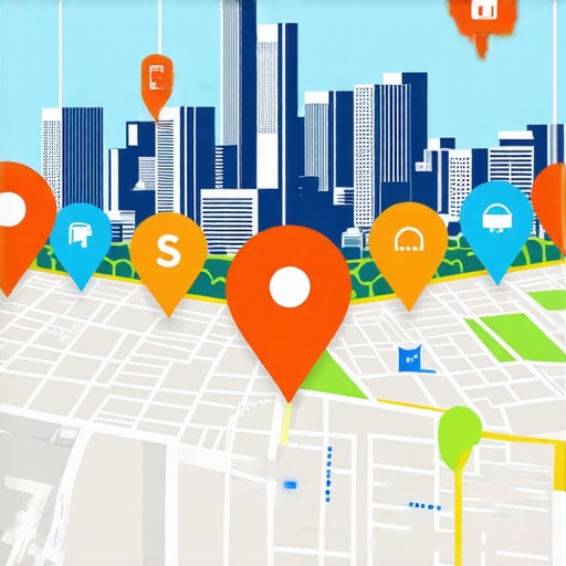 Garland cityscape with SEO and map icons