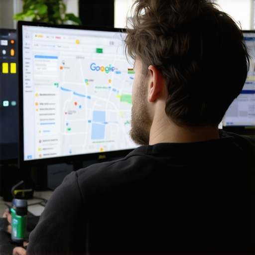 SEO professional reviewing Garland Google Maps rankings with digital analytics tools.