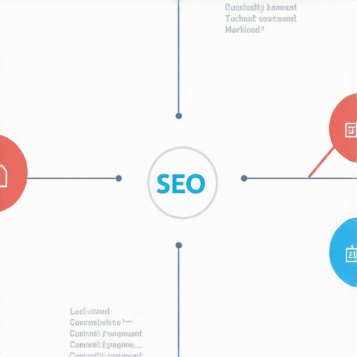 Diagram showing how technical SEO, community engagement, and content marketing work together to improve Google Maps rankings in Garland.