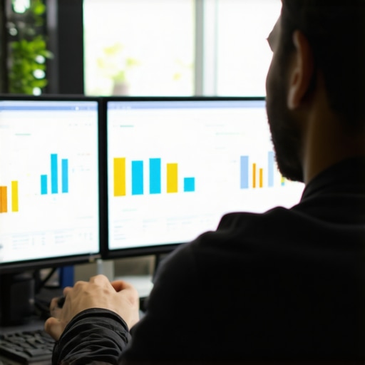 Person reviewing local SEO metrics on a laptop with charts and graphs.