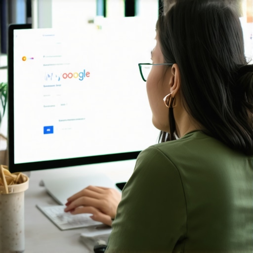Business owner working on Google My Business profile with Garland backdrop