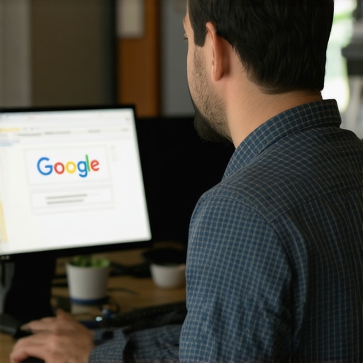Business owner updating Google My Business profile on a laptop.