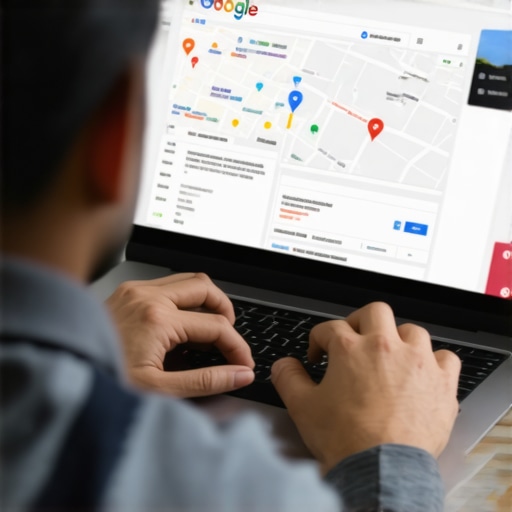 Business owner enhancing Google My Business profile on a laptop for Garland local SEO