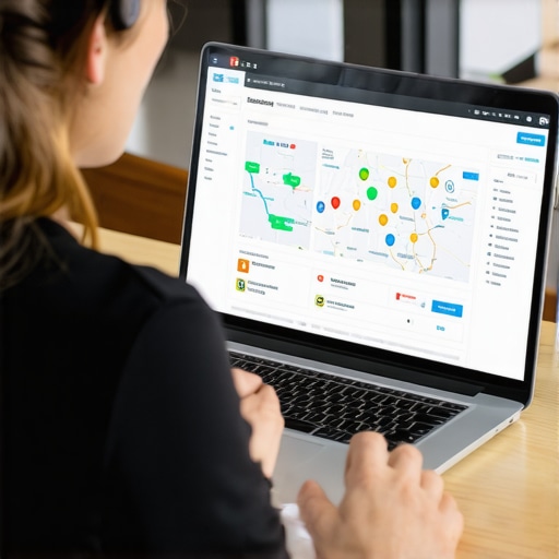Person reviewing local SEO analytics on a laptop screen with Garland Texas maps and charts.