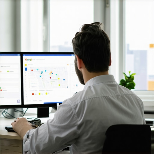Digital marketer reviewing GMB performance analytics on computer screen