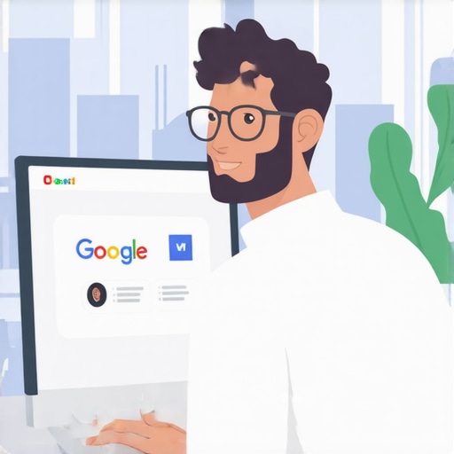 Business owner optimizing Google My Business profile with Garland cityscape backdrop.