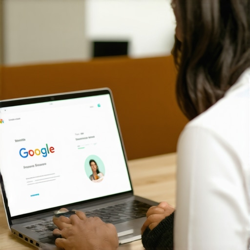 Business owner updating Google My Business profile on laptop