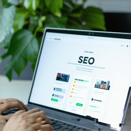 Digital marketer reviewing SEO analytics on a laptop with Garland city skyline in the background.