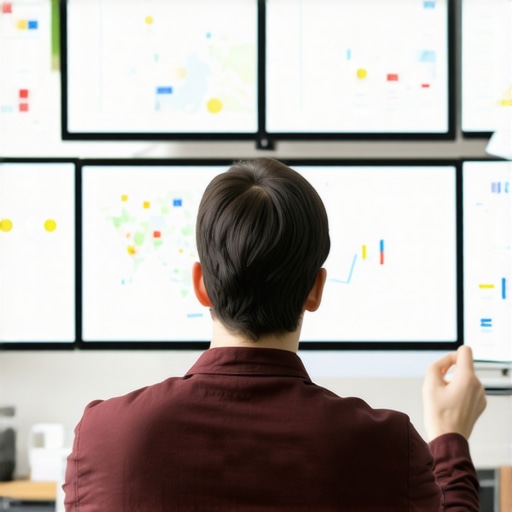 Person working with SEO analytics tools on multiple screens