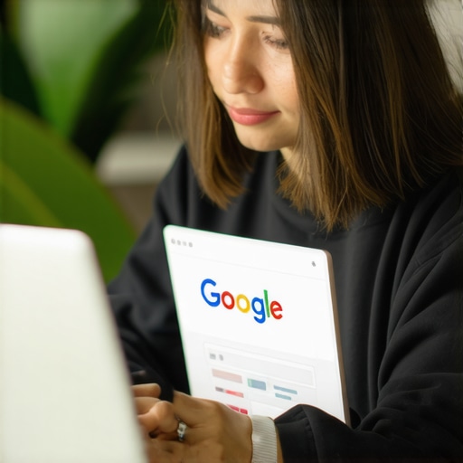 Business owner updating GMB profile on laptop