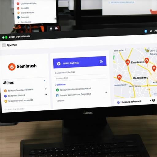 SEO Analytics Dashboard Showing Garland Market Data A person analyzing SEO data on a computer with Garland local map visible on the monitor.