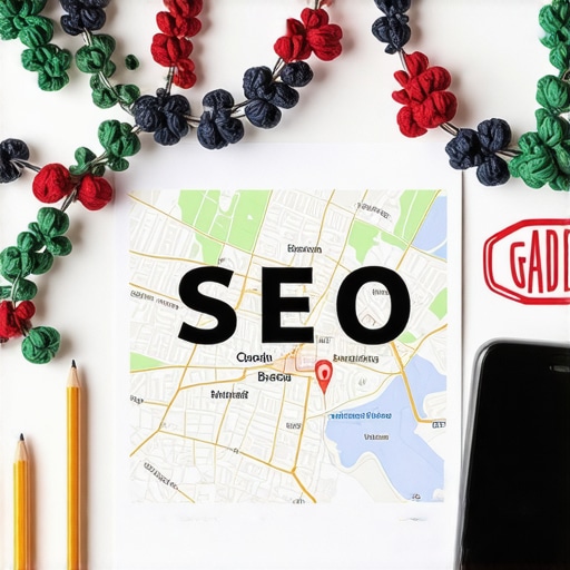 Effective SEO Tools in Action Various digital marketing tools on a desk with Garland city map in the background