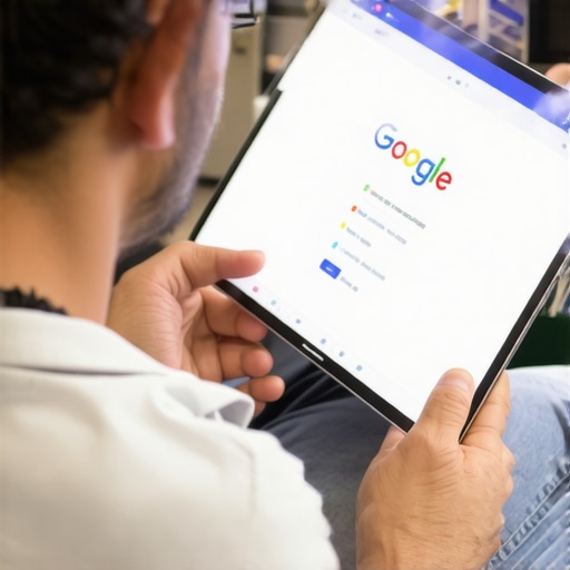 Business owner editing Google My Business profile on tablet in Garland, TX.