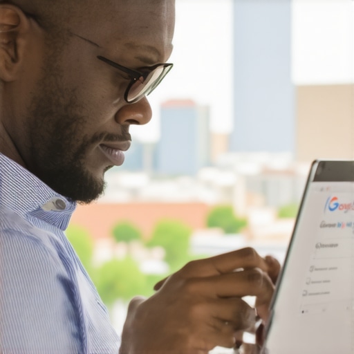 Business owner updating Garland Google My Business profile on laptop.